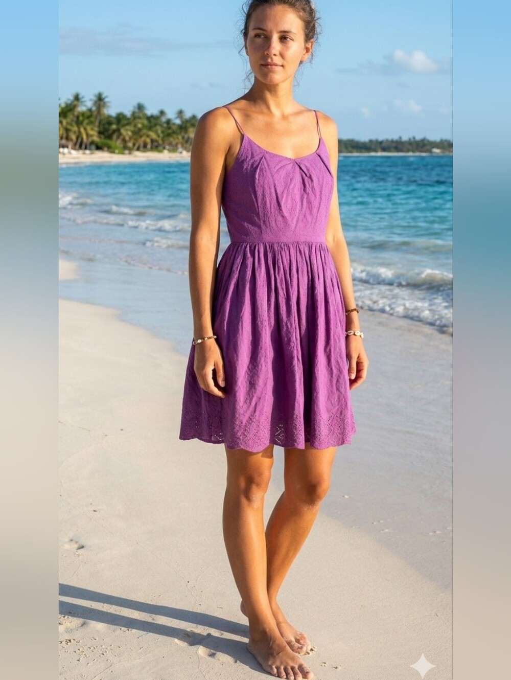 J Crew Cotton Spaghetti Strap Eyelet Dress Size 8